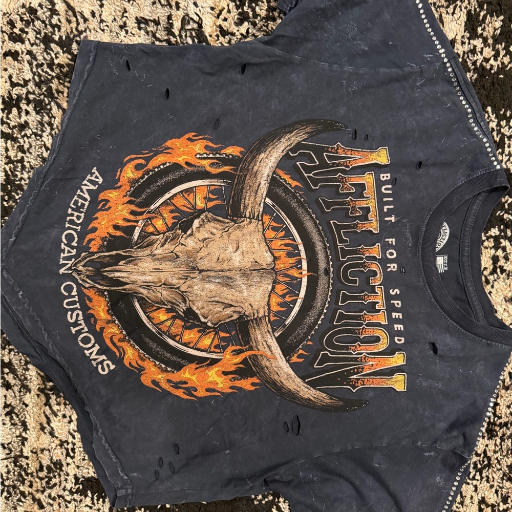 Affliction distressed rhinestone Graphic Tee size medium